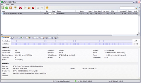 �Torrent 2.0 b�ta screenshot (481 pix)