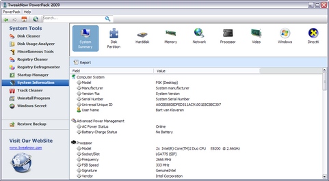 TweakNow PowerPack 2009 screenshot (481 pix)