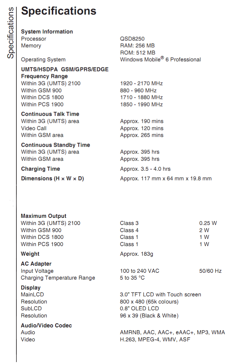 Specificatielijst Toshiba TG02