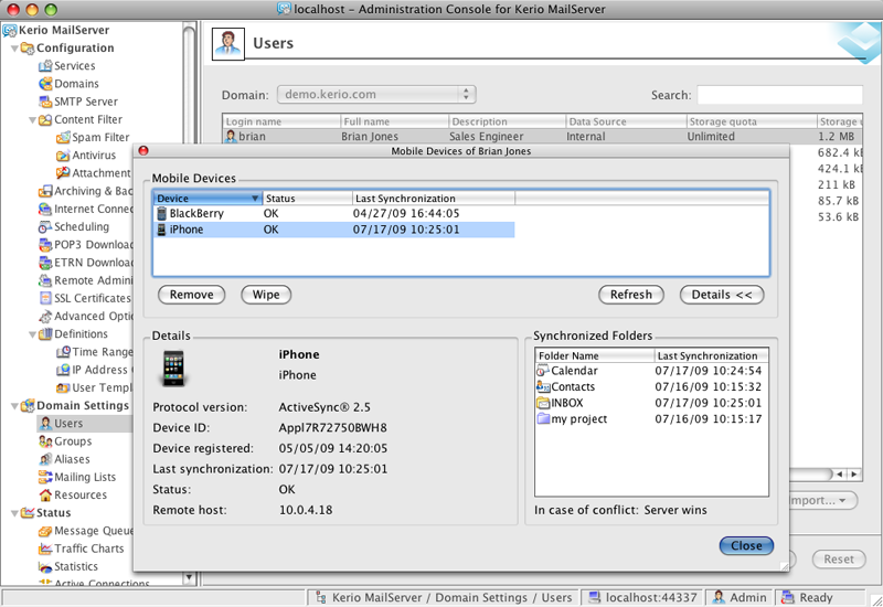 Kerio MailServer screenshot