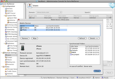 Kerio MailServer screenshot (481 pix)