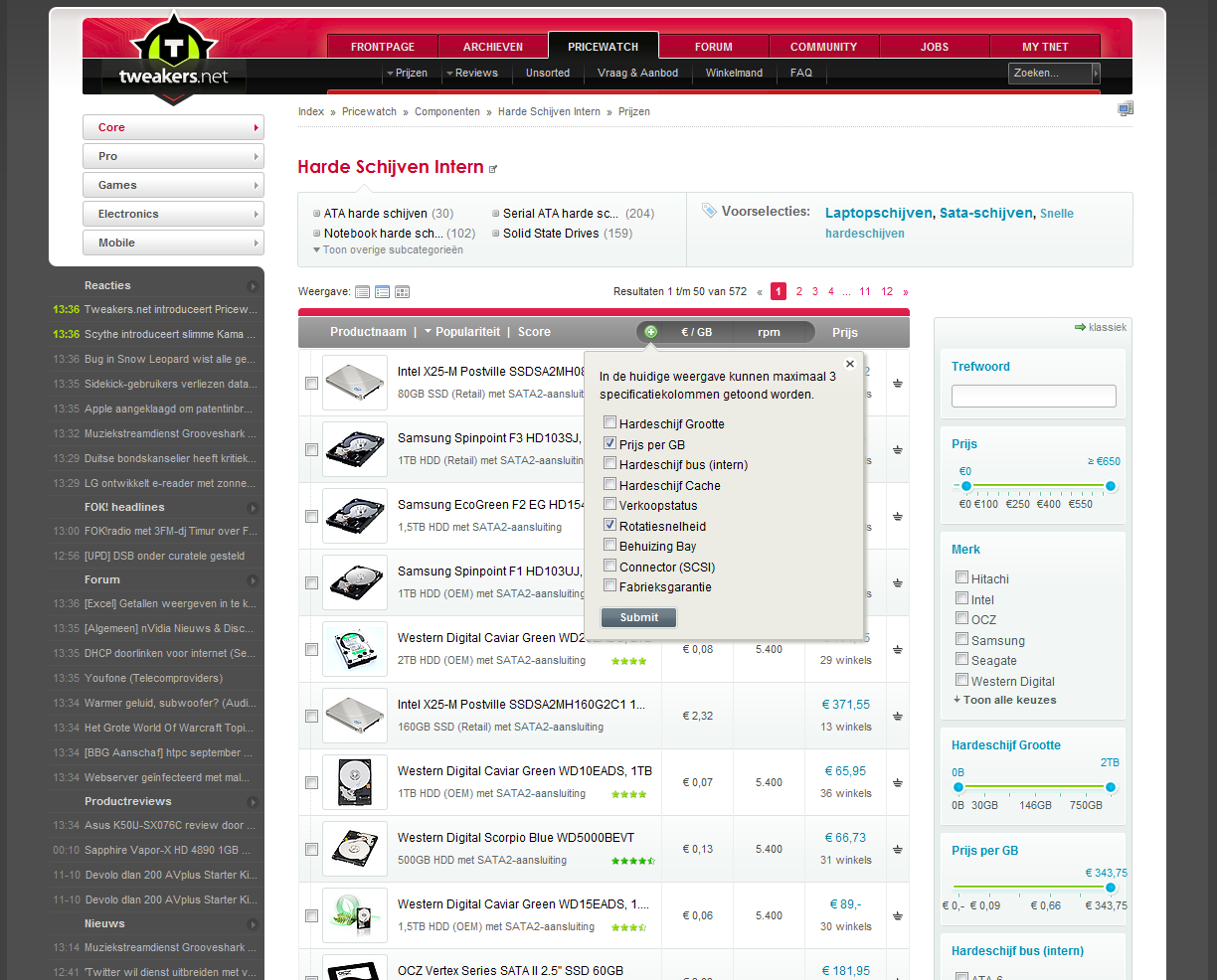 Pricewatch 3.0 speckolomselectie