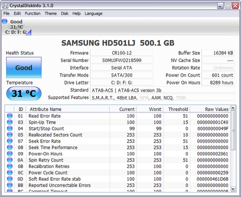 CrystalDiskInfo 3.1.0 screenshot (481 pix)