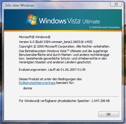 Microsoft Windows Vista beta 2 build 5384.4