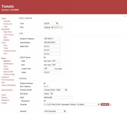 Tomatro - Basic Network Setup screenshot (410 pix)