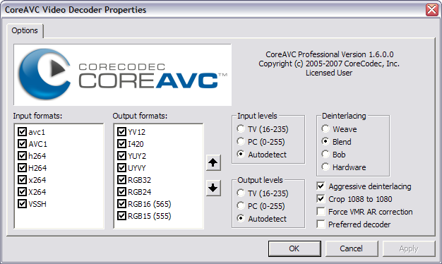 CoreAVC 1.6.0 screenshot