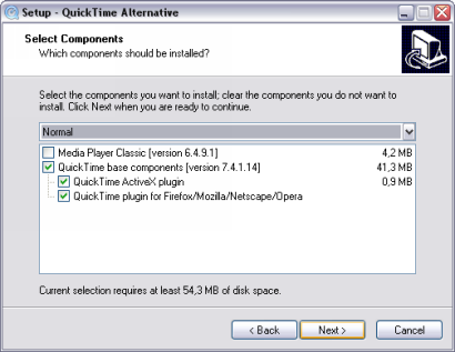 QuickTime Alternative setup screenshot (410 pix)