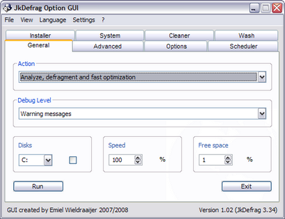 JkDefragGUI 1.02 screenshot (410 pix)