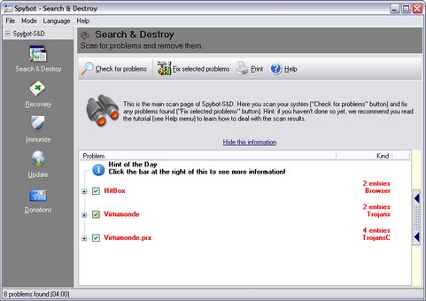 Spybot - Search & Destroy 1.6 screenshot (481 pix)