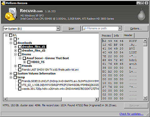 Recuva 1.16.333 op Windows XP