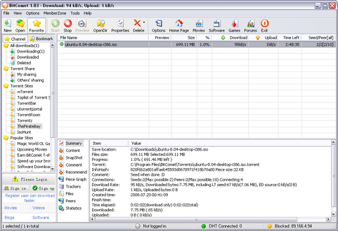 BitComet 1.0.3 screenshot (481 pix)