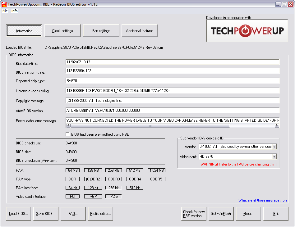TechPowerUp Radeon Bios Editor 1.13 screenshot
