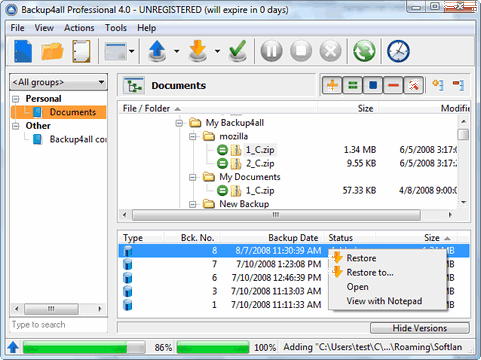 Backup4all 4.0 screenshot (481 pix)