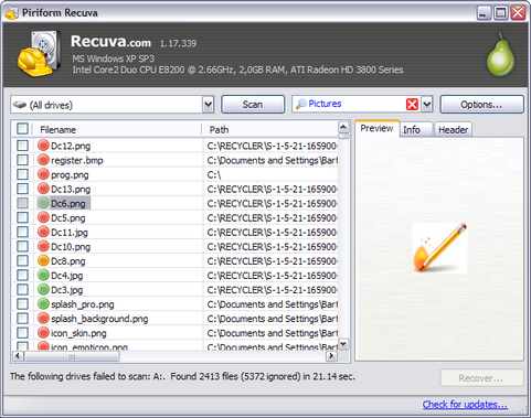 Recuva 1.18.344 screenshot (481 pix)