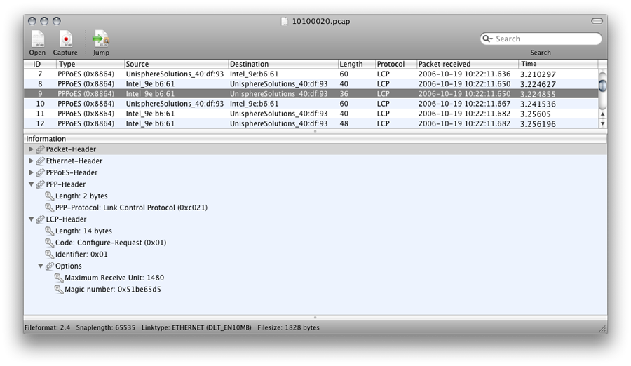 Cocoa Packet Analyzer - ppp lcp