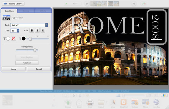 Google Picasa - text tool