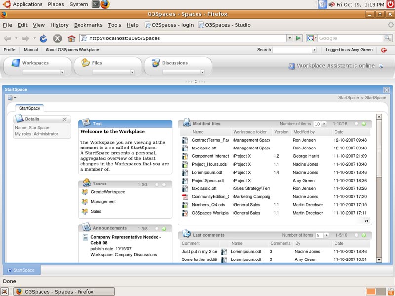 O3Spaces Workplace - Webinterface