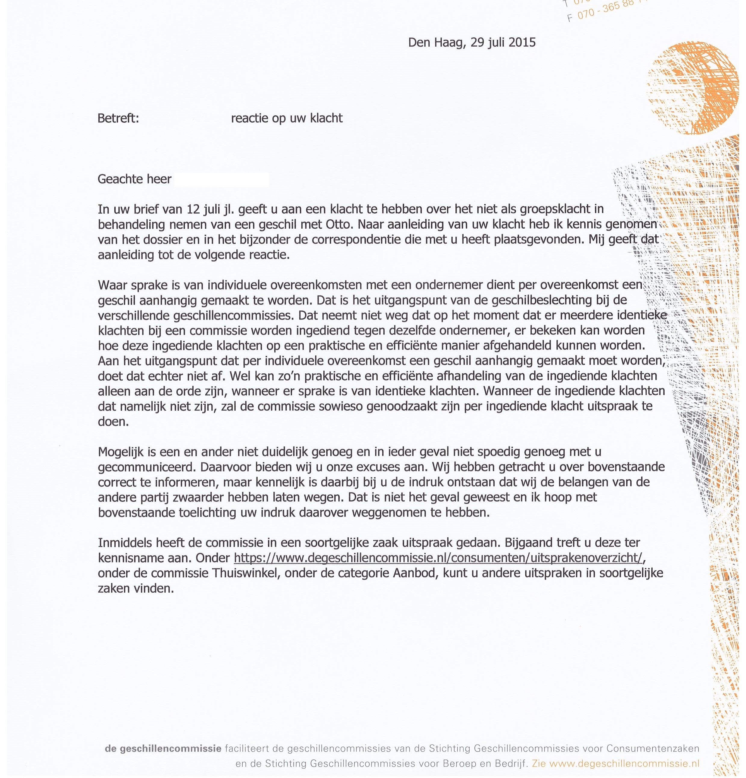 Reactie klacht - pagina 1/2