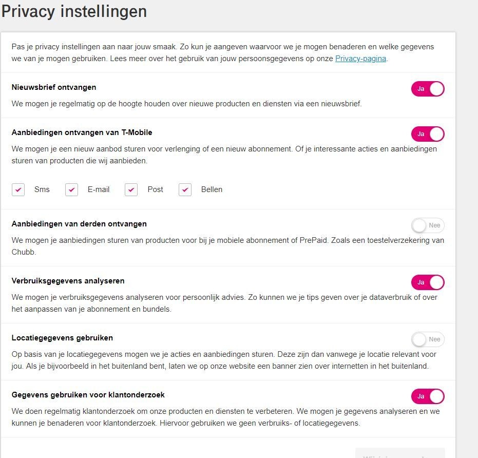 Privacy instellingen T-Mobile