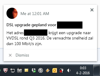 Pushbericht ADSL upgrade checker op Windows desktop
