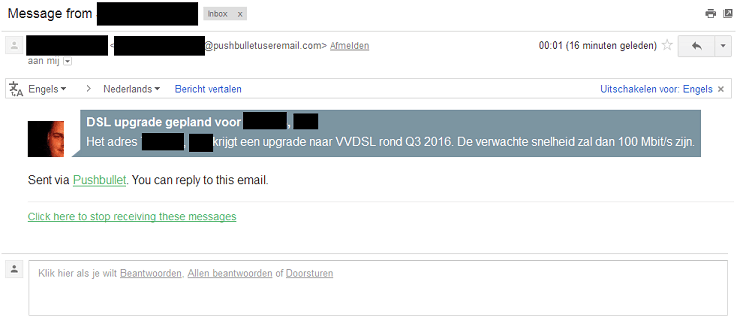 Pushbericht ADSL upgrade checker naar e-mail