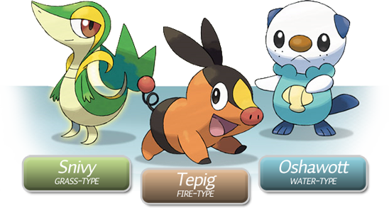 Starters: Snivy + Tepig + Oshawott