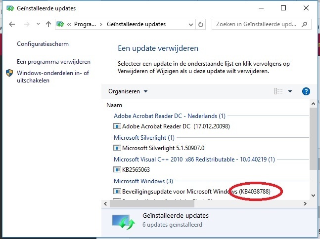 Windows geinstalleerde updates