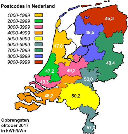 Maandopbrengsten oktober 2017 - Tweakers PVOutput team per postcode Maandopbrengsten oktober 2017 - Tweakers PVOutput team per postcode