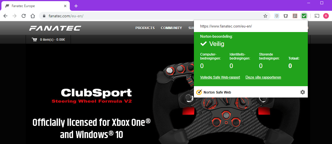 Fanatec website Norton Safeweb