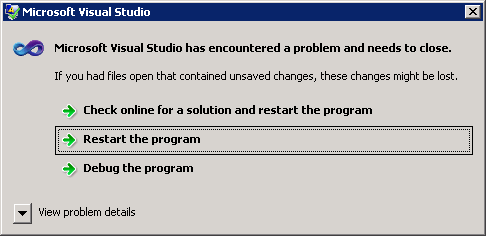 Visual Studio 2010 Crash