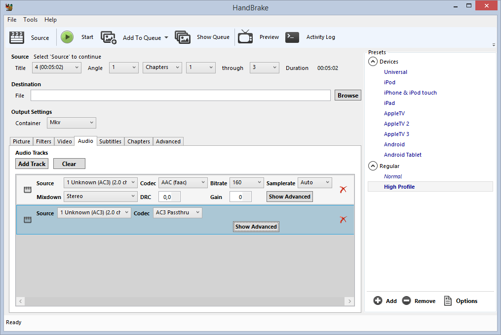 HandBrake audio instellingen