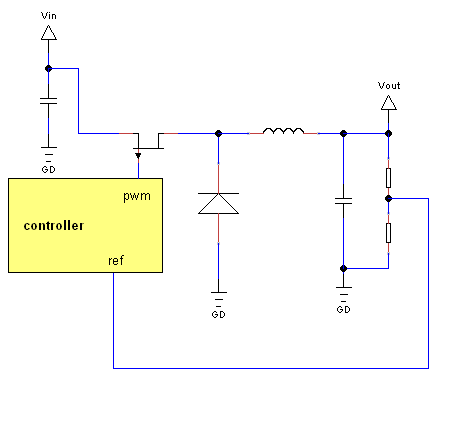 A nonsynchronous buck converter with resistive divider as feedback A nonsynchronous buck converter with resistive divider as feedback