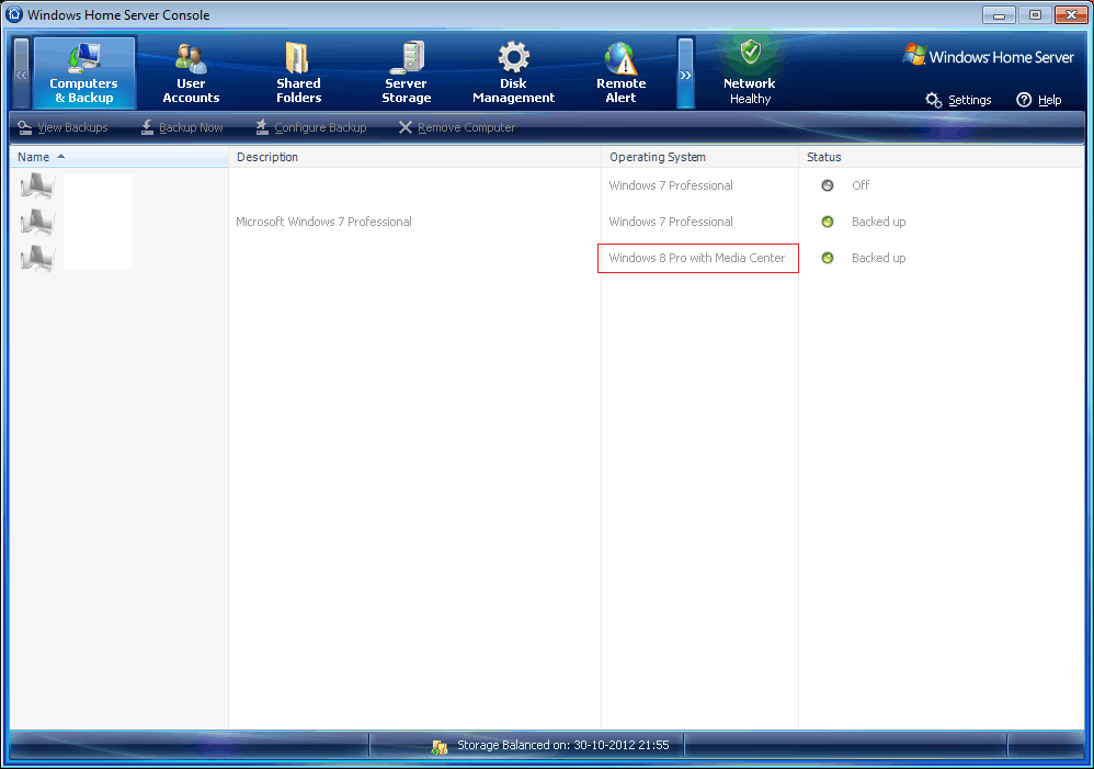 WHSv1 backups Windows 8