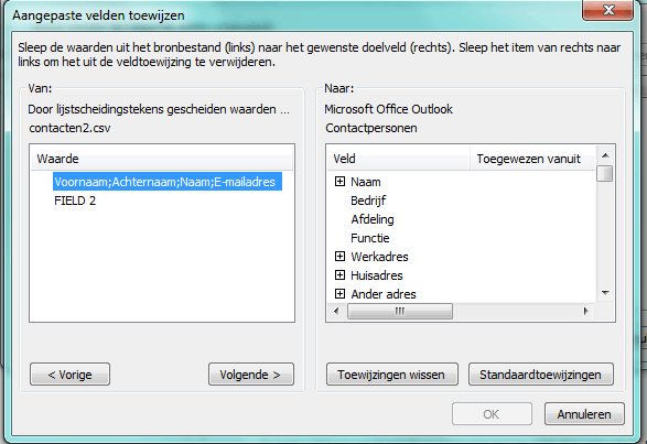 Outlook contacten importeren