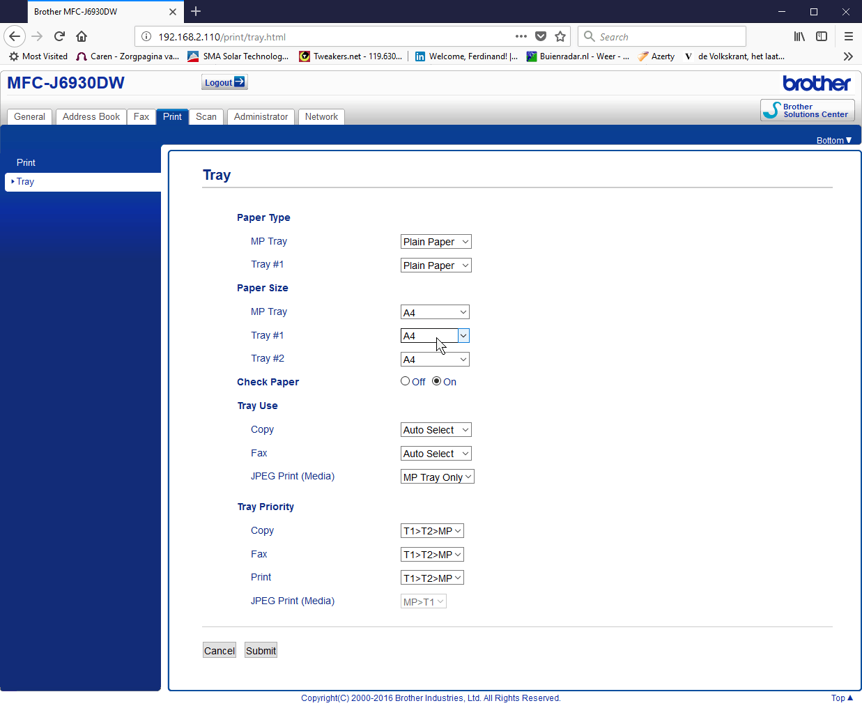 Brother webadmin print