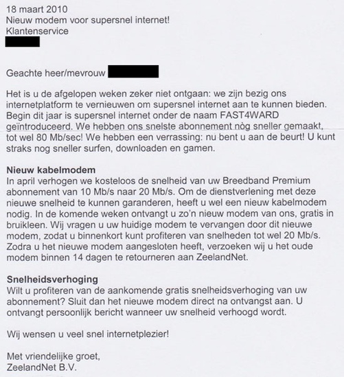 snelheidsverhoging zeelandnet