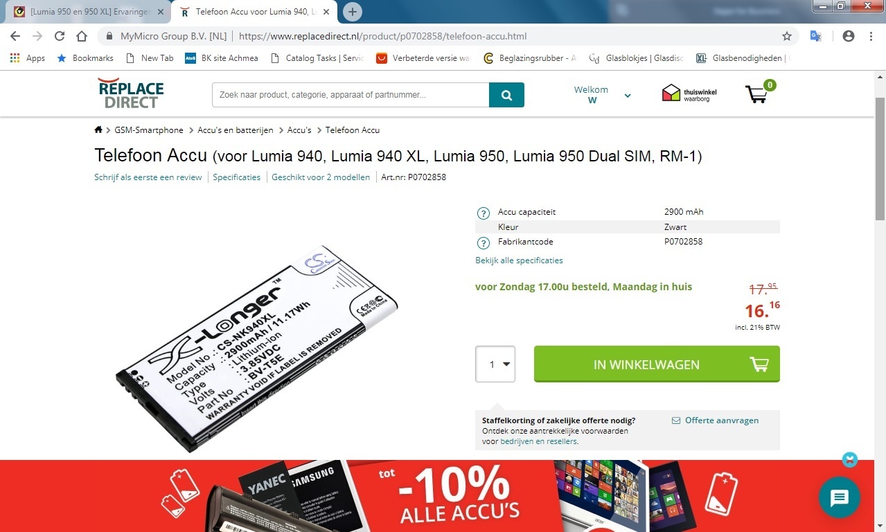 telefoonaccu bij replacedirect