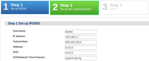 Web configurator - startup wizard