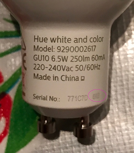 Hue GU10 lamp - productiedatum