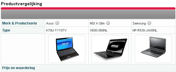 Product vergelijk suggestie locatie verwijderknopje