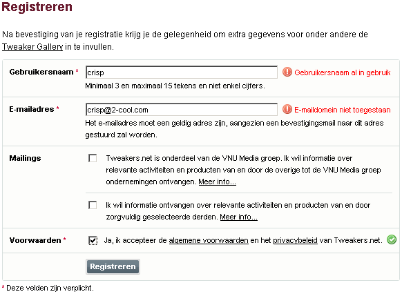 Foutafhandeling nieuwe Tweakers.net registratieformulier Foutafhandeling nieuwe Tweakers.net registratieformulier