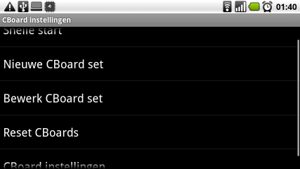 Hoofdmenu CBoard