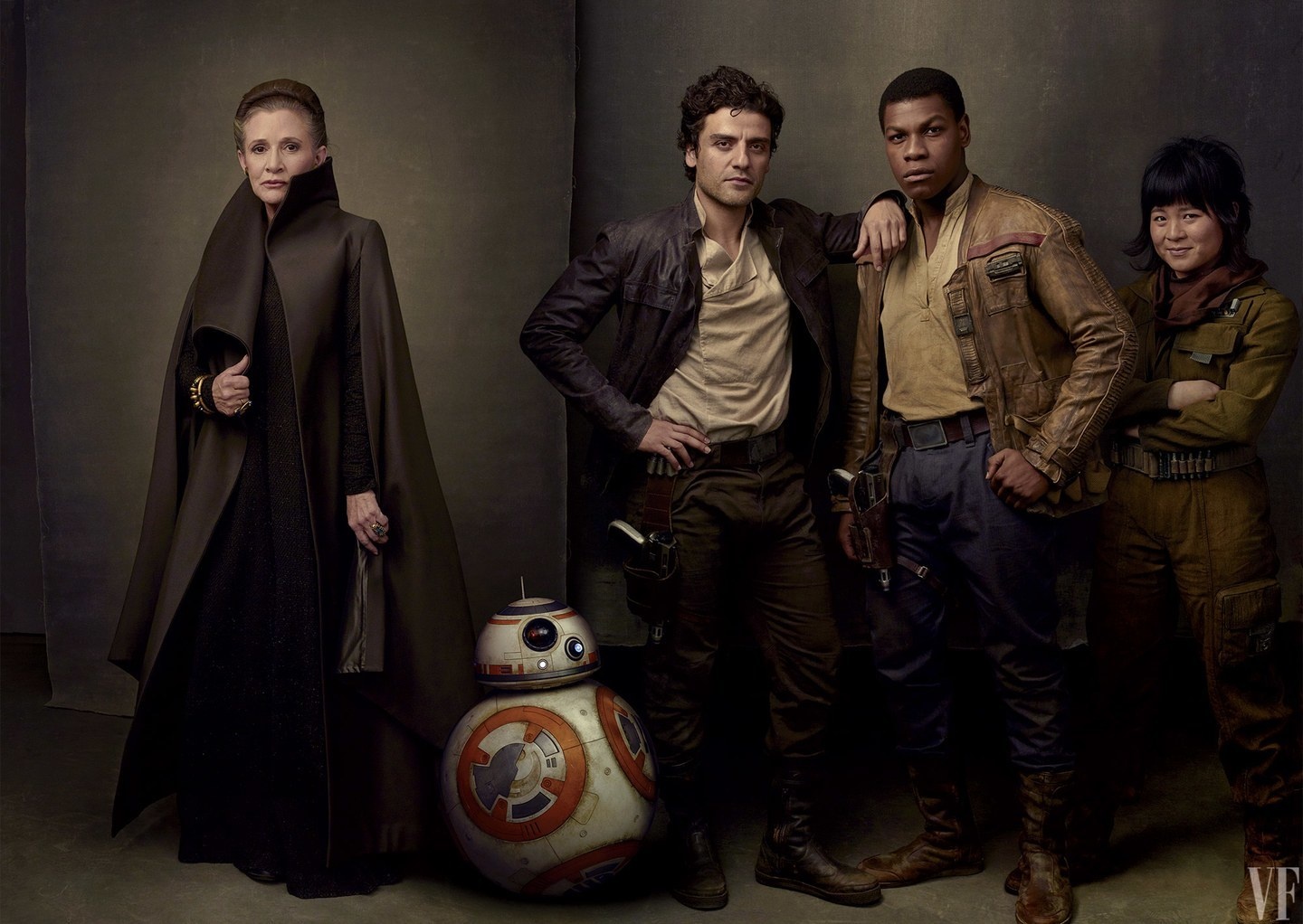 Leia, BB-8, Poe, Finn en Rose Leia, BB-8, Poe, Finn en Rose