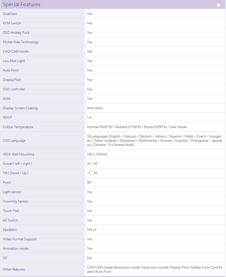 specs benq 3