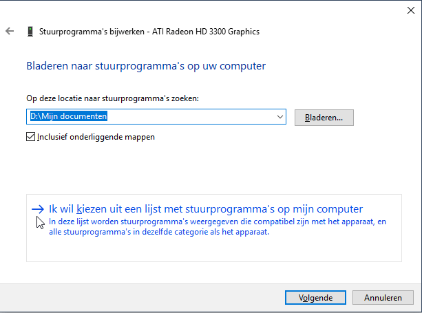 Ik wil kiezen uit een lijst met stuurprogramma's op mijn computer