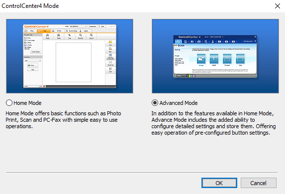 Brother controlcenter4 mode selectie