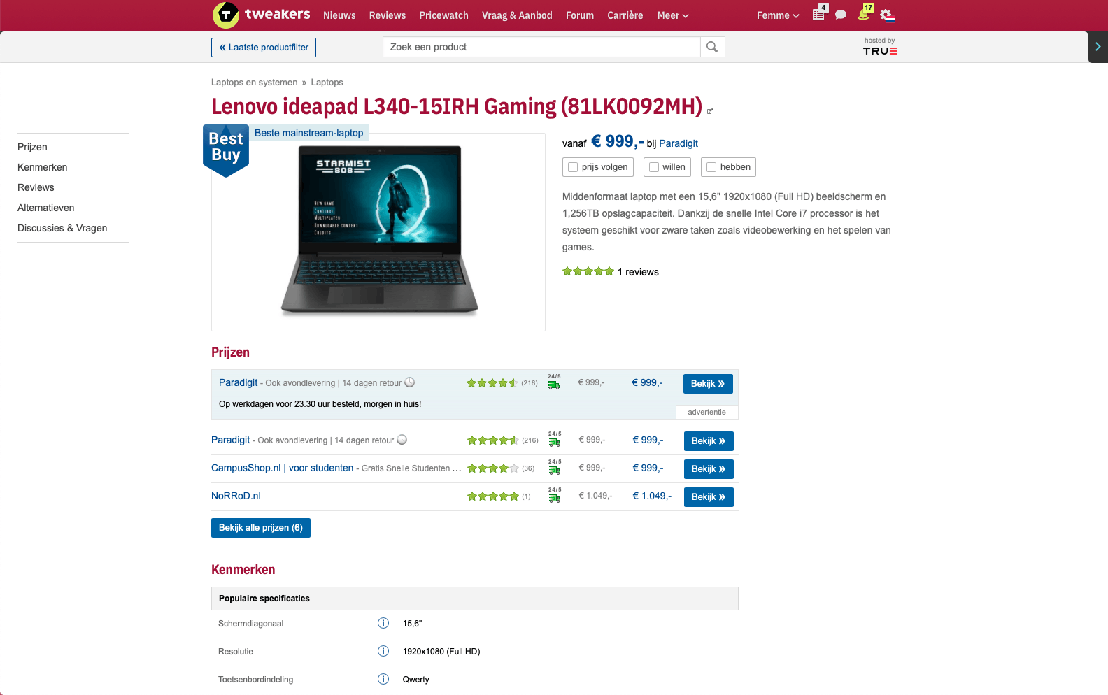 Single page product - desktop - overzicht