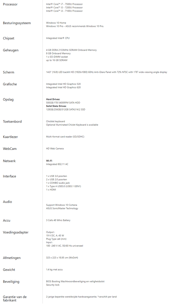 Specs UX410