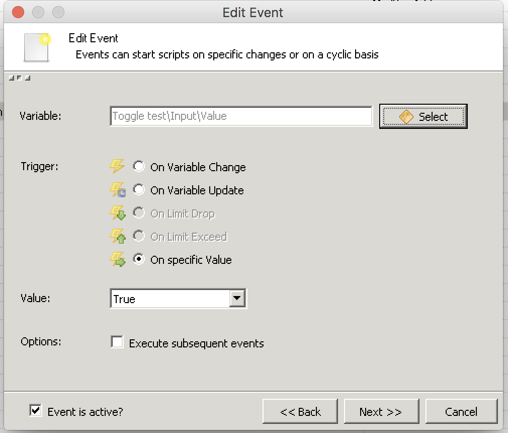 Toggle test: event