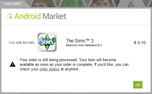 Pending Purchase Android Market